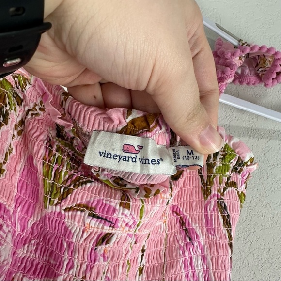 Vineyard Vines Girls Pink Floral Camo Ruffle Tank Tiered Summer Dress Medium - Picture 3 of 5